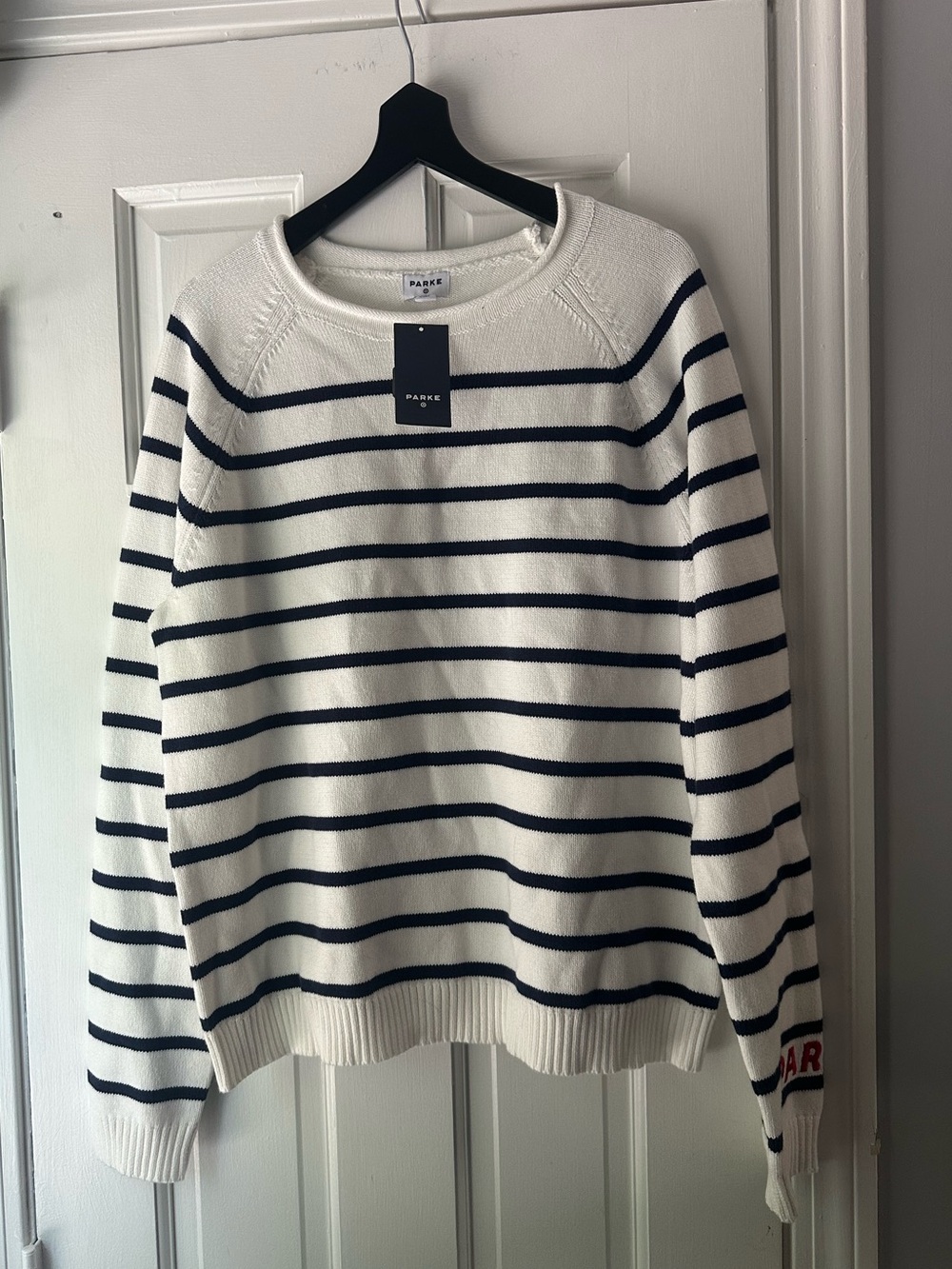 PARKE x Target White with Navy Striped Rollneck Pullover Sweater. Medium  NWT